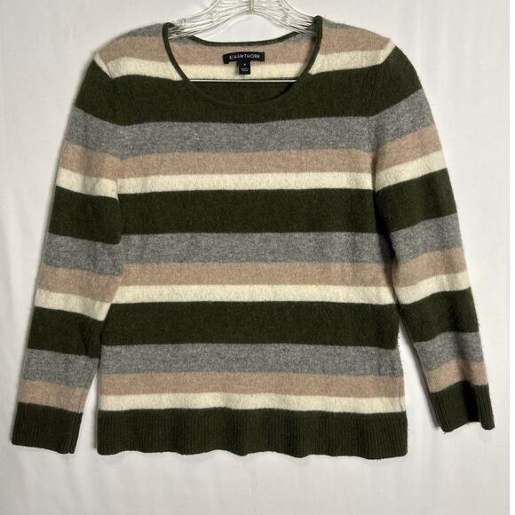 41 Hawthorn Rella Cashmere crewneck striped green, gray, tan  size small - Picture 2 of 11